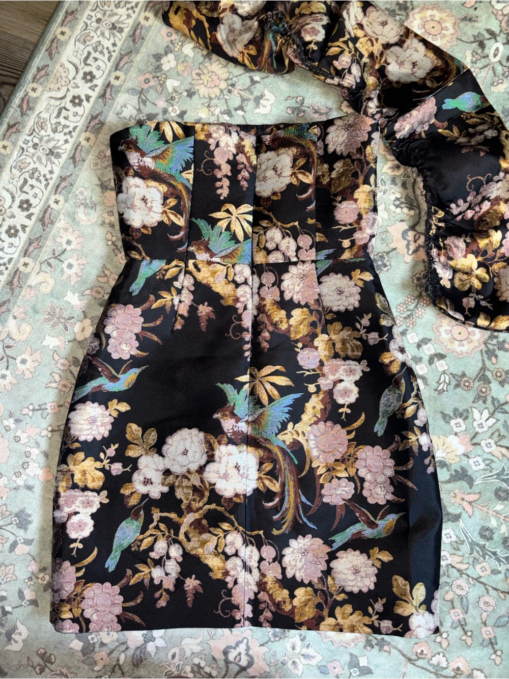 CARA CARA Birds Of Paradise Jacquard Off The Shoulder Floral Luxury Mini Dress 4 - Picture 6 of 9
